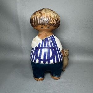 Lisa Larson For Gustavsberg Vintage Malin Boy With Bear Ceramic Figurine Sweden